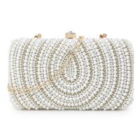 Anekaant Adorn White & Gold Faux Silk Embellished Pearl Work Box Clutch