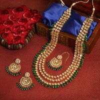 Peora Designer Pearl Long Necklace Set Earring & Maang Tikka For Women (PF25BRLS106G)