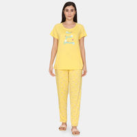 Zivame Spatial Speckle Knit Cotton Pyjama Set - Yellow
