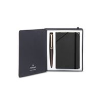 Pennline Atlas Gloss Brown Pen With Gold Trim Bp And Softbound A6 Notebook - Giftset