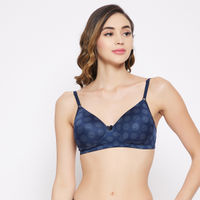 Clovia Padded Non Wired Printed Full Coverage T-Shirt Bra - Blue