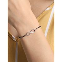 CLARA 925 Silver Rhodium Plated Black Beads Infinity Hand Mangalsutra Bracelet Gift For Wife