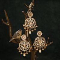 Peora Gold Plated Traditional Kundan & Pearl Earring Maang Tikka Set For Women (PF37TE2462W)