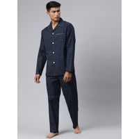 The Bear House Men Navy Blue White Printed Night Suit