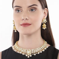 AccessHer Gold-Plated Pachi Kundan and Pearl -Studded Handcrafted Jadua Jewellery Set