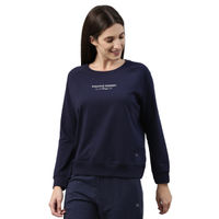 Enamor E079 Women Printed Casual Crew Neck Full Sleeve Cotton Sweatshirt Blue