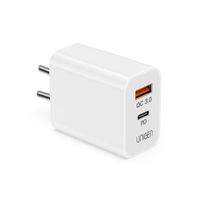 UNIGEN AUDIO 20W Dual Adapter Type C PD & USB 18W QC3.0 for iPhone, Samsung (White)