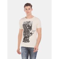 Ed Hardy Men Ivory Quirky Graphic Crew Neck Cotton Stretch T-shirt