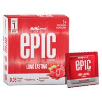 Manforce Epic Pleasure Long Lasting Super Thin Raspberry Flavoured Condoms With Disposable Pouch