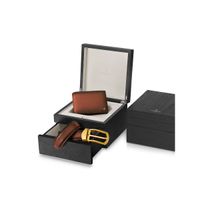 Lapis Bard Gift Set Ducorium Gold Plated Southwark Belt With Coin Pocket Wallet Cognac