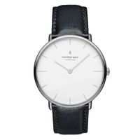 Nordgreen Native 40mm Unisex Watch, Silver White Dial with Black Leather Watch Strap
