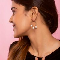 Toniq Gold Pearl Drop Hoop Earrings For Women