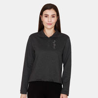 Zivame Fleece Marl Knit Cotton Sweatshirt With Soft Brushed Back - Anthracite