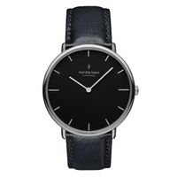 Nordgreen Native 40mm Unisex Watch, Silver Black Dial with Black Leather Watch Strap