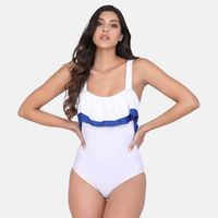 Da Intimo Sleeveless One Piece U-Shape Swimwear With Frills. - White