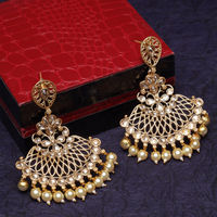 PANASH Gold Plated Antique Stone Studded Drop Earring