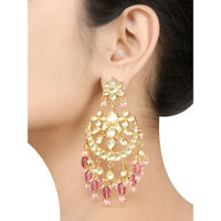 Tribe Amrapali Silver Gold Plated Apsara Flower Pink White Glass Chaandbali Earrings