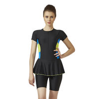 Veloz Nylon Spandex|Padded|Women Swimwear|Contrast 3 Patches on Both Side & Front Zip - Black