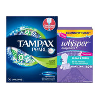 Tampax Pearl Super Tampons + Whisper Liners 40S Combo