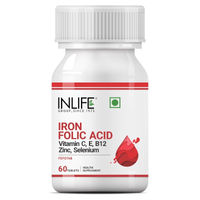 INLIFE Chelated Iron Folic Acid Supplement with Vitamin C, E, B12, Zinc & Selenium for Men Women