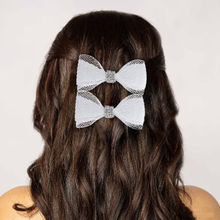 Hair Drama Co. Crystal Net Hair Bow Alligator Clip - White (Pack of 2)