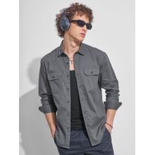 HIGHLANDER Men Relaxed Fit Self Design Dobby Weave Casual Charcoal Shirt