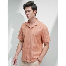 HIGHLANDER Men Relaxed Fit Cuban Collar Cotton Casual Coral Shirt