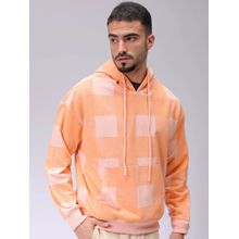 The Indian Garage Co Men Peach Checks Relaxed Fit Hoodie