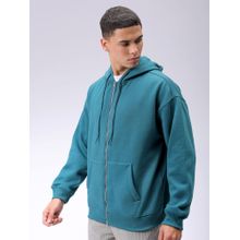 The Indian Garage Co Men Teal Solid Relaxed Fit Hoodie