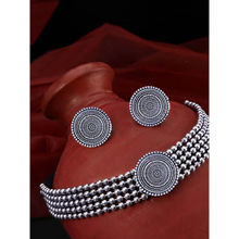 Yellow Chimes Oxidised Silver- Toned Designer Circle Coin Choker Necklace Set