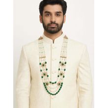 I Jewels Designer Gold Plated White And Green Multi Layered Necklace