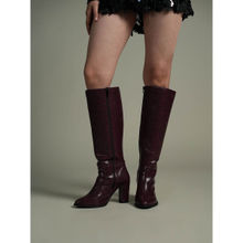Theater Women Nagini Burgundy Textured Block Heel Winter Boots