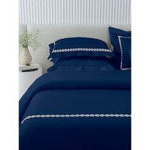 Ddecor Live Beautiful 210 TC Cotton Embroidered Bed Sheet Set-P0021-PEARLS-MIDNIGHT BLUE (King)
