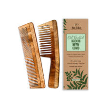 Nat Habit Oil Treated Kacchi Neem Handmade Wooden Comb - Dual + Wide Tooth Hairfall Reduction Combo