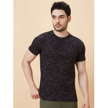 Globus Men Black Self Design Cotton Regular Fit Casual T-Shirt