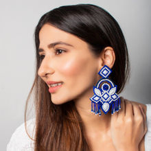 Fida Blue & White Seed Beaded Boho Earrings For Women(OAW21FIJE153)