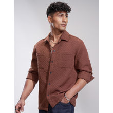 HIGHLANDER Men Rust Solid Quilted Jacquard Textured Relaxed Shirt