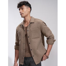 HIGHLANDER Men Brown Solid Quilted Jacquard Textured Relaxed Shirt