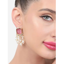 Zaveri Pearls Pack of 2 Wine Color Stones Beads Clustered Drop Earrings