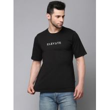 RIGO Men Cotton Round Neck Black Solid Half Sleeves T-Shirt