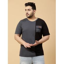 RIGO Men Grey Cotton Round Neck Colorblock Half Sleeves T-Shirt