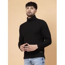 RIGO Men Black Knitted Turtle Neck Textured Full Sleeves T-Shirt