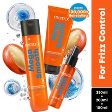 Matrix Mega Smooth Shampoo, Conditioner & Serum Combo, Defy Frizz For 4 Days, For All Hair Types
