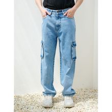 Off Duty India Blue Stone Wash Baggy Fit Cargo Men Jeans - Blue