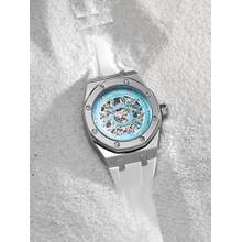 French Connection Xylo Blue Skeleton Dial White Silicone Strap Automatic Watch (FCA28W) (M)