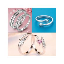 Jazz and Sizzle Silver Plated Ad Studded Adjustable Couple Ring (Pack Of 2)