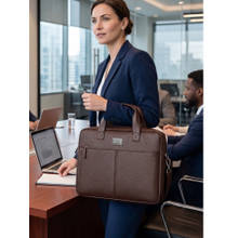 REDHORNS Brown Genuine Leather 14.6-Inch Laptop Messenger Bag Business Bag