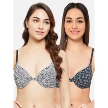 Clovia Printed Padded Full Cup Underwired Push-up Bra - Multi Color (Pack of 2)