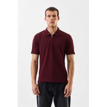 Snitch Men Burgundy Polyester Solid Polo T-Shirt