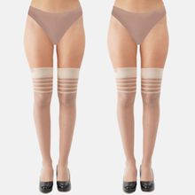 N2S NEXT2SKIN Women's Sheer Thigh-High Transparent Stockings Pack of 2 - Nude (Free Size)